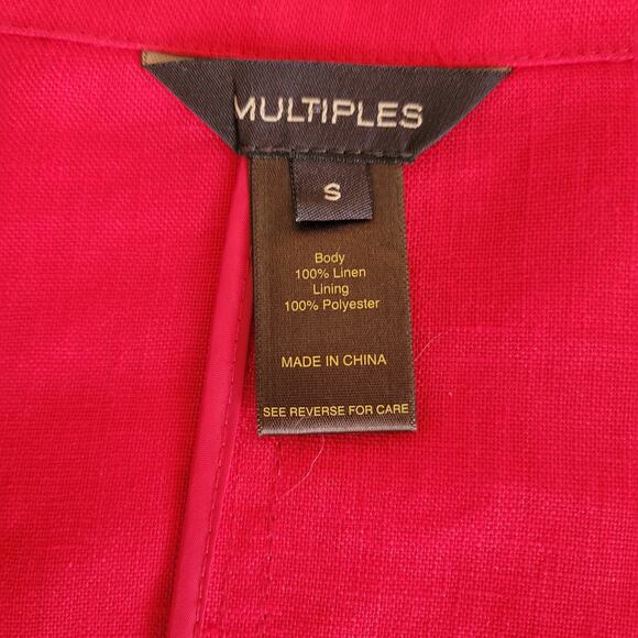 Multiples 100% Linen Moto Jacket Size S Red Statement Street Style Transitional - Picture 6 of 9
